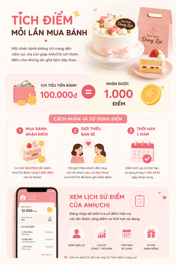 Chương trình tích điểm Tiệm Bánh Dung Lại